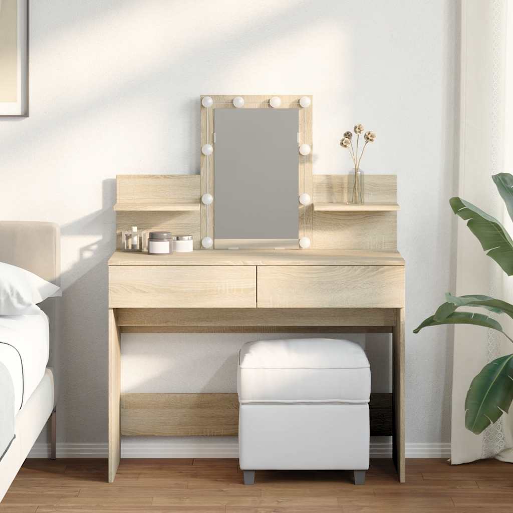 Dressing Table with LED Sonoma Oak 100x40x130 cm - Sid & Sam