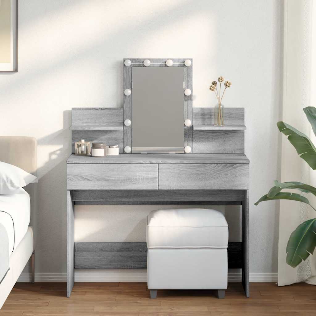 Dressing Table with LED Grey Sonoma 100x40x130 cm - Sid & Sam