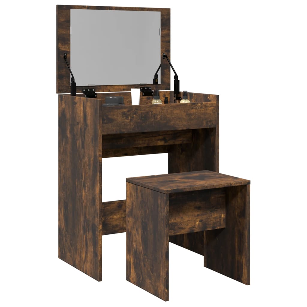 Dressing Table and Stool Smoked Oak 60x40x113.5 cm - Decor Base
