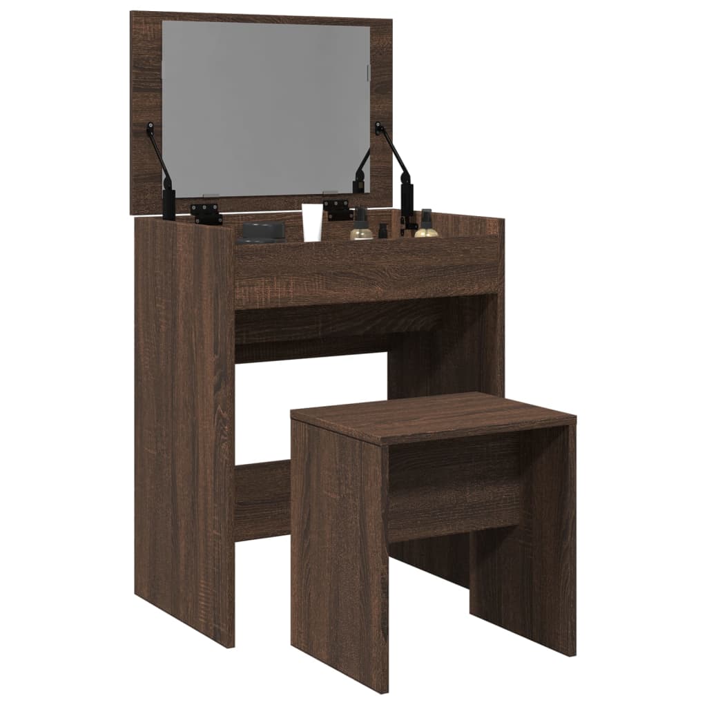 Dressing Table and Stool Brown Oak 60x40x113.5 cm - Decor Base