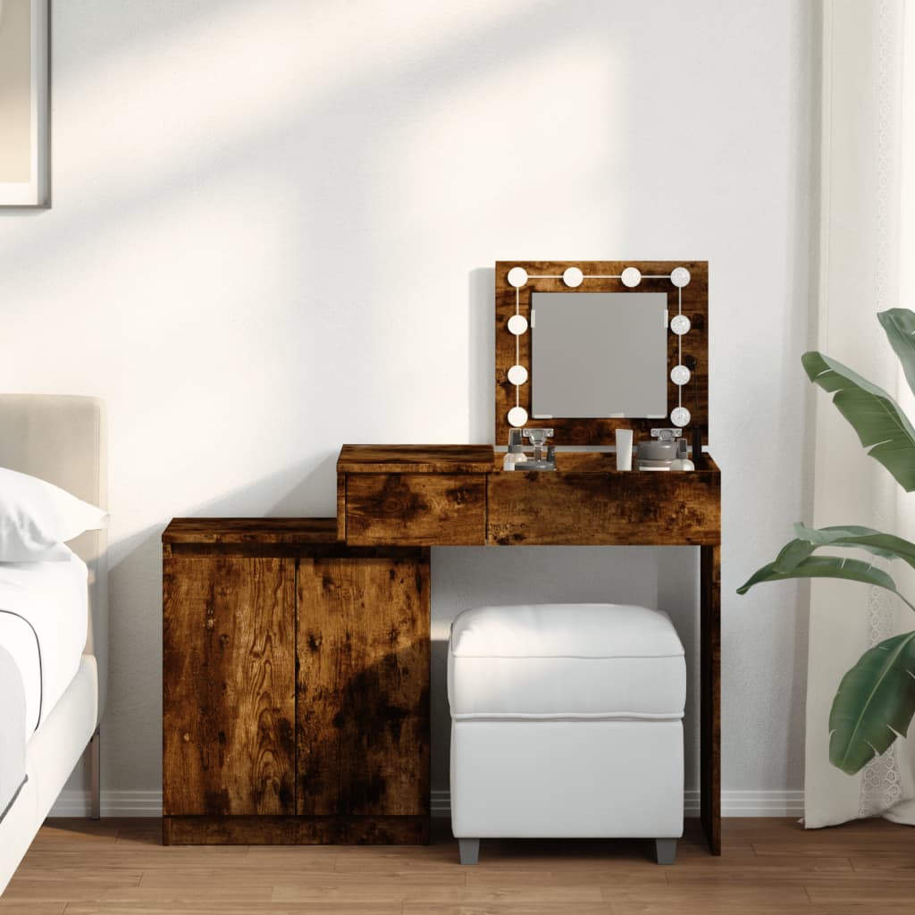 Dressing Table with LED Smoked Oak 115x37x110.5 cm - Decor Base