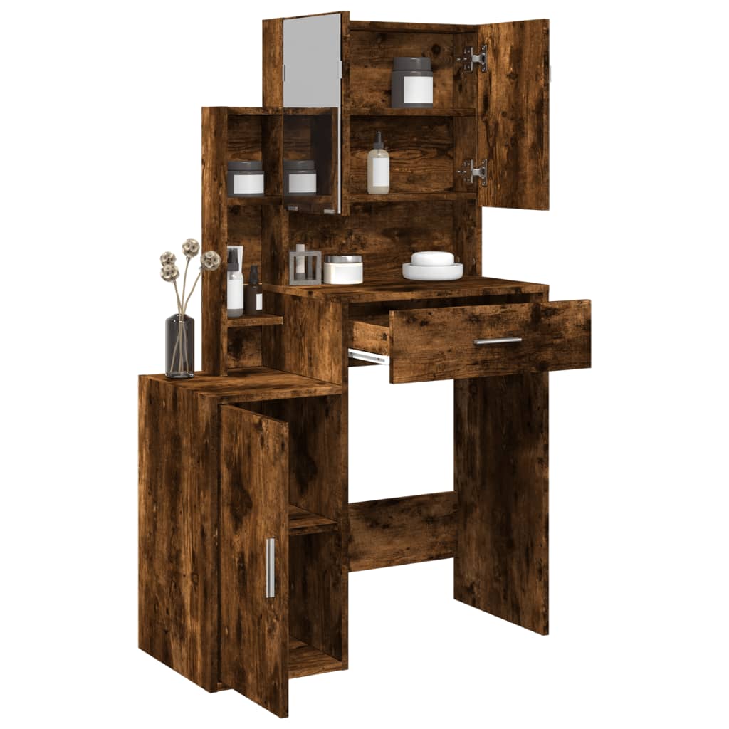 Dressing Table with Cabinet Smoked Oak 80x35x132 cm - Charlotte Dunes