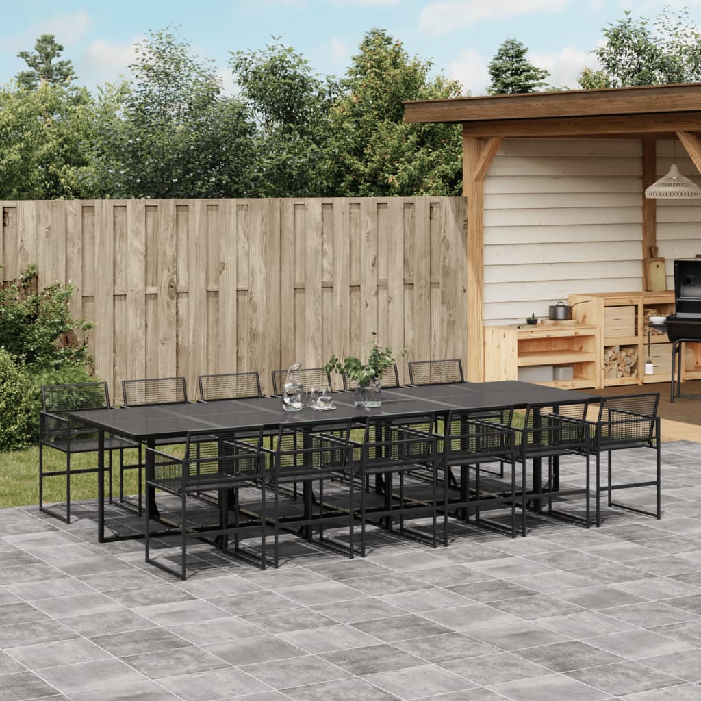 13 Piece Garden Dining Set Black Poly Rattan - vid-3295037 - Decor Base