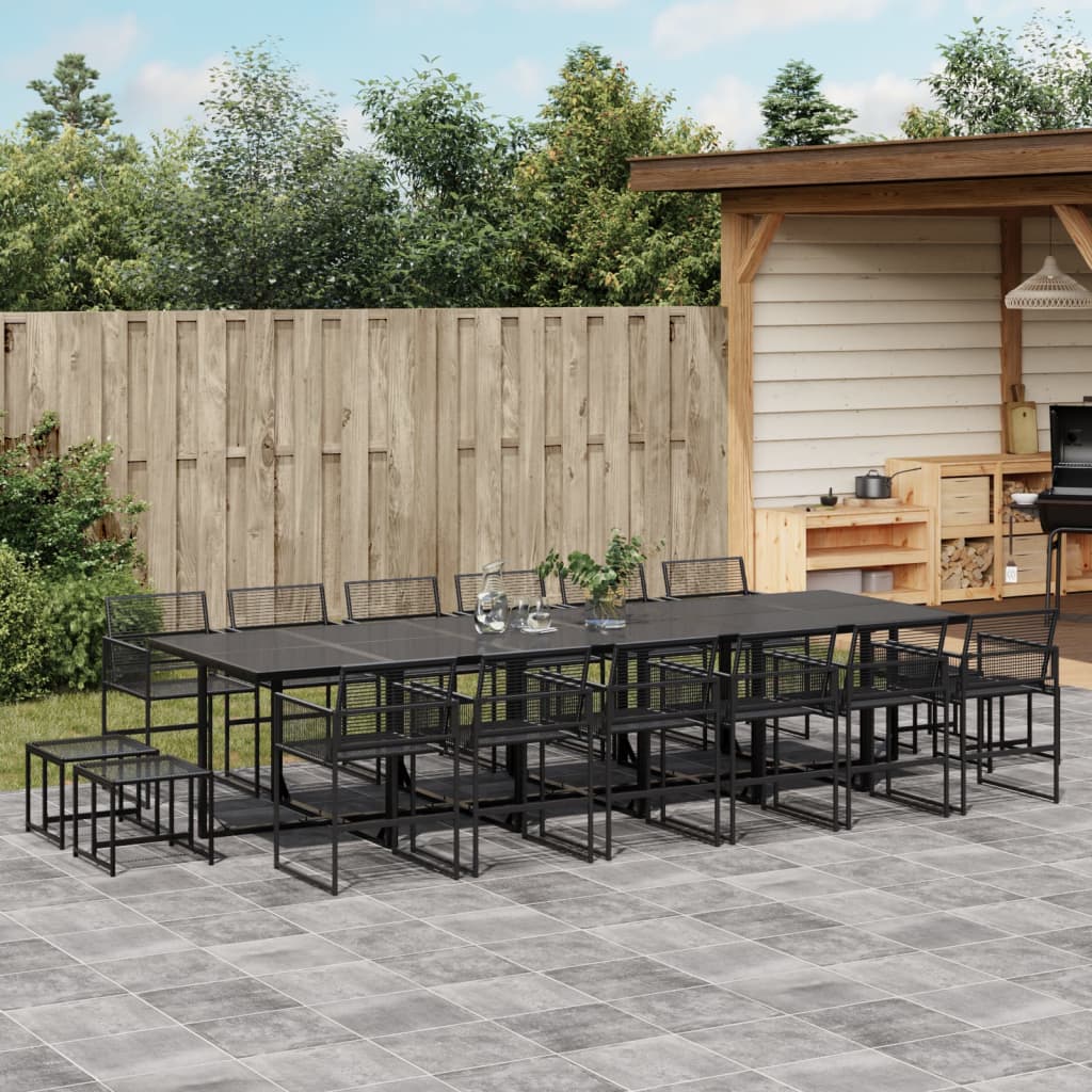 17 Piece Garden Dining Set Black Poly Rattan - vid-3295047 - Decor Base