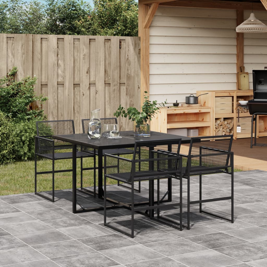 5 Piece Garden Dining Set Black Poly Rattan - vid-3295048 - Decor Base