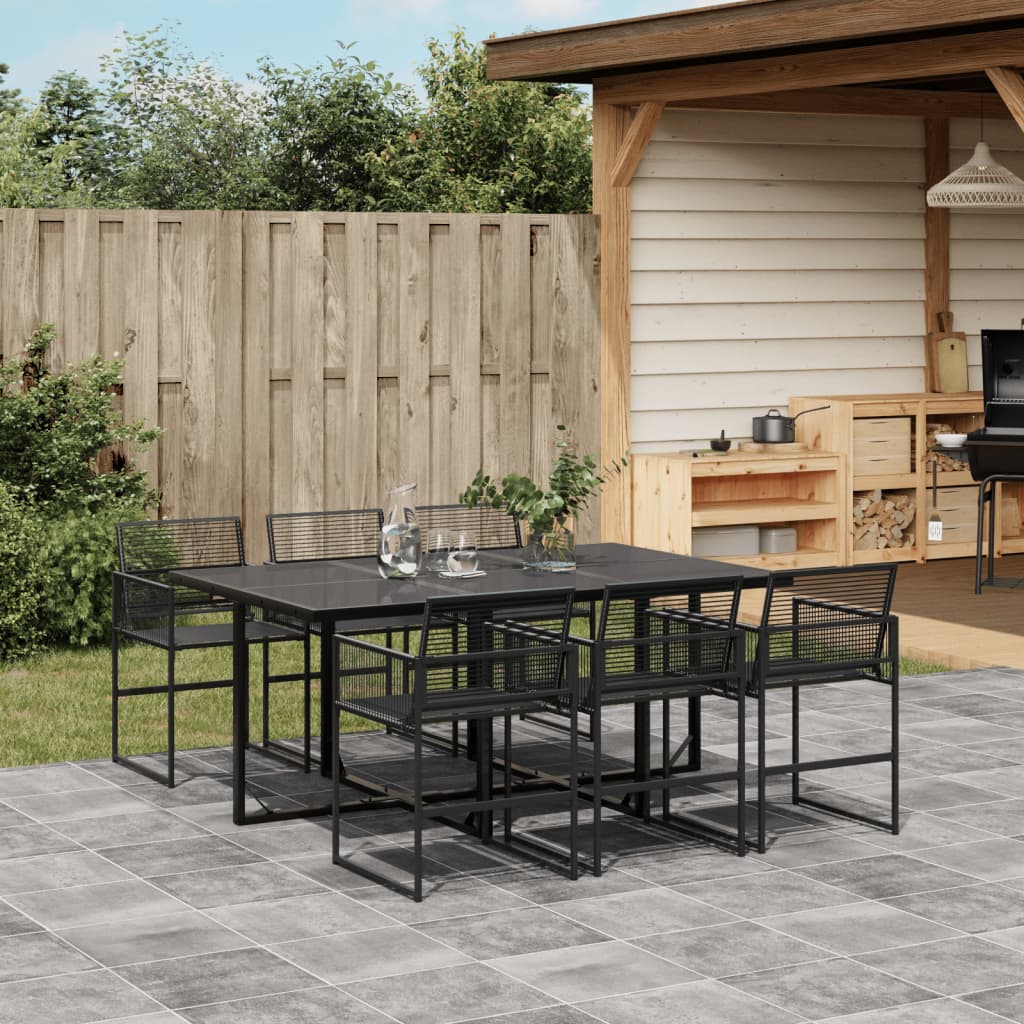7 Piece Garden Dining Set Black Poly Rattan - vid-3295049 - Decor Base