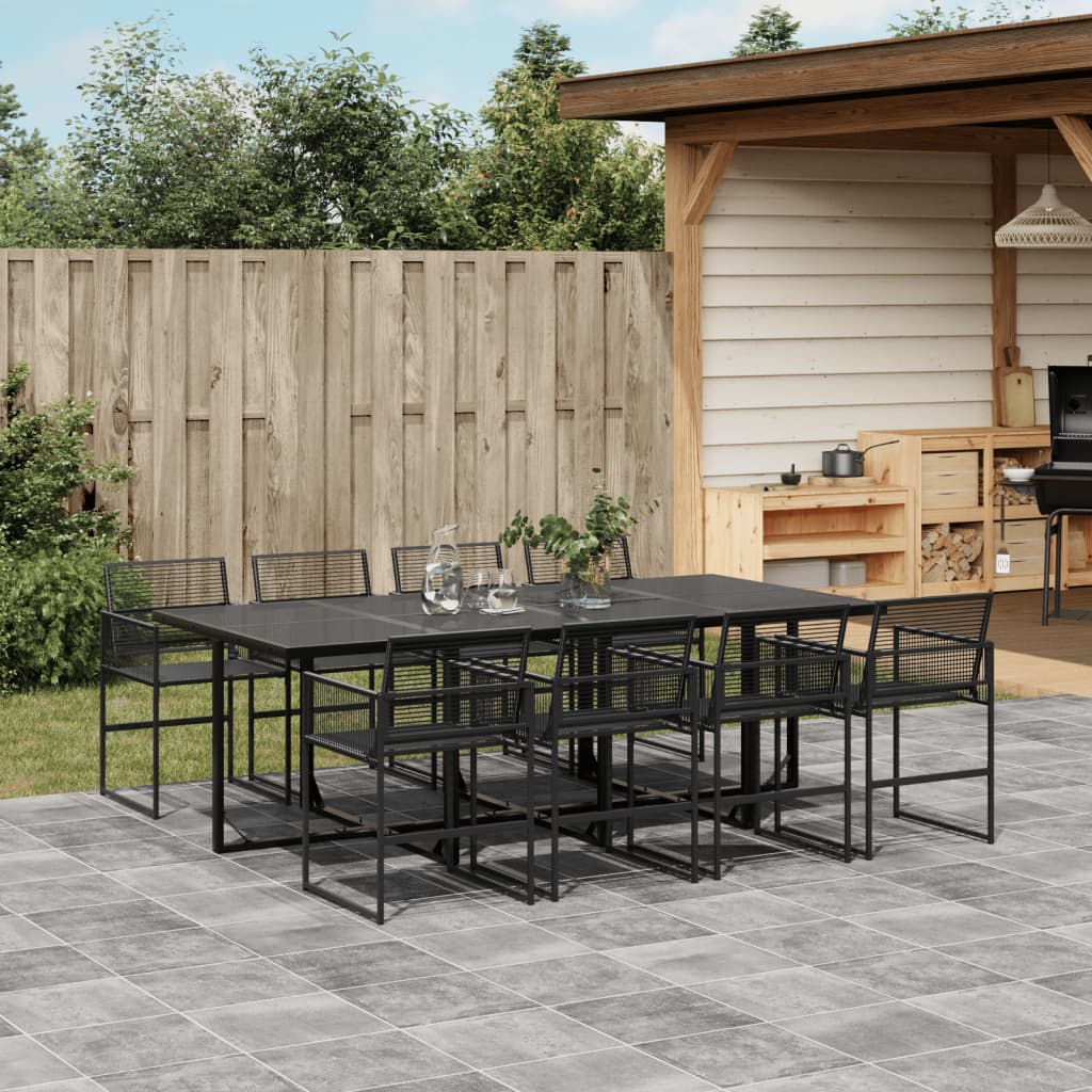 9 Piece Garden Dining Set Black Poly Rattan - vid-3295050 - Decor Base