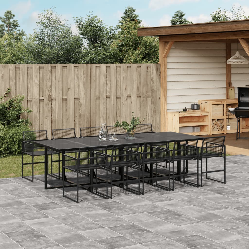 11 Piece Garden Dining Set Black Poly Rattan - vid-3295051 - Decor Base