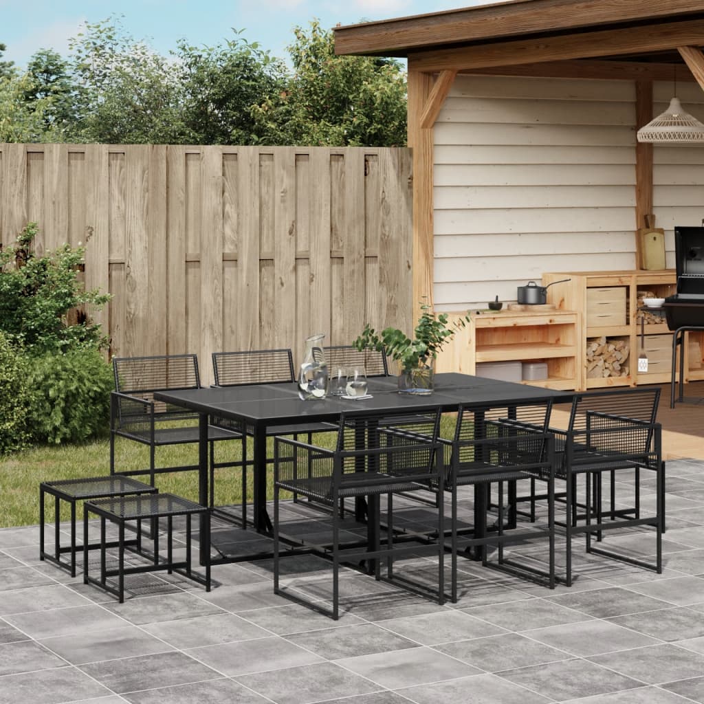 11 Piece Garden Dining Set Black Poly Rattan - vid-3295054 - Decor Base