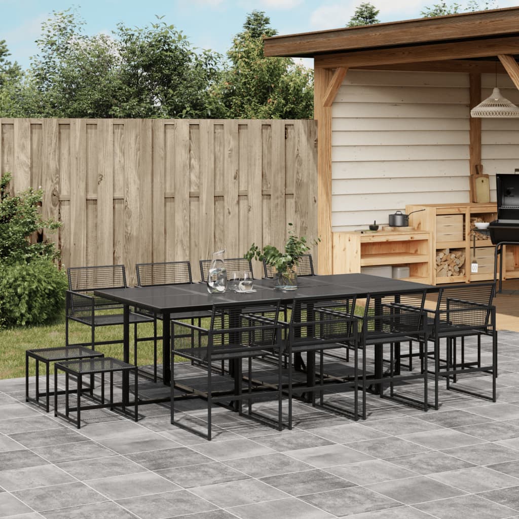 13 Piece Garden Dining Set Black Poly Rattan - vid-3295055 - Decor Base