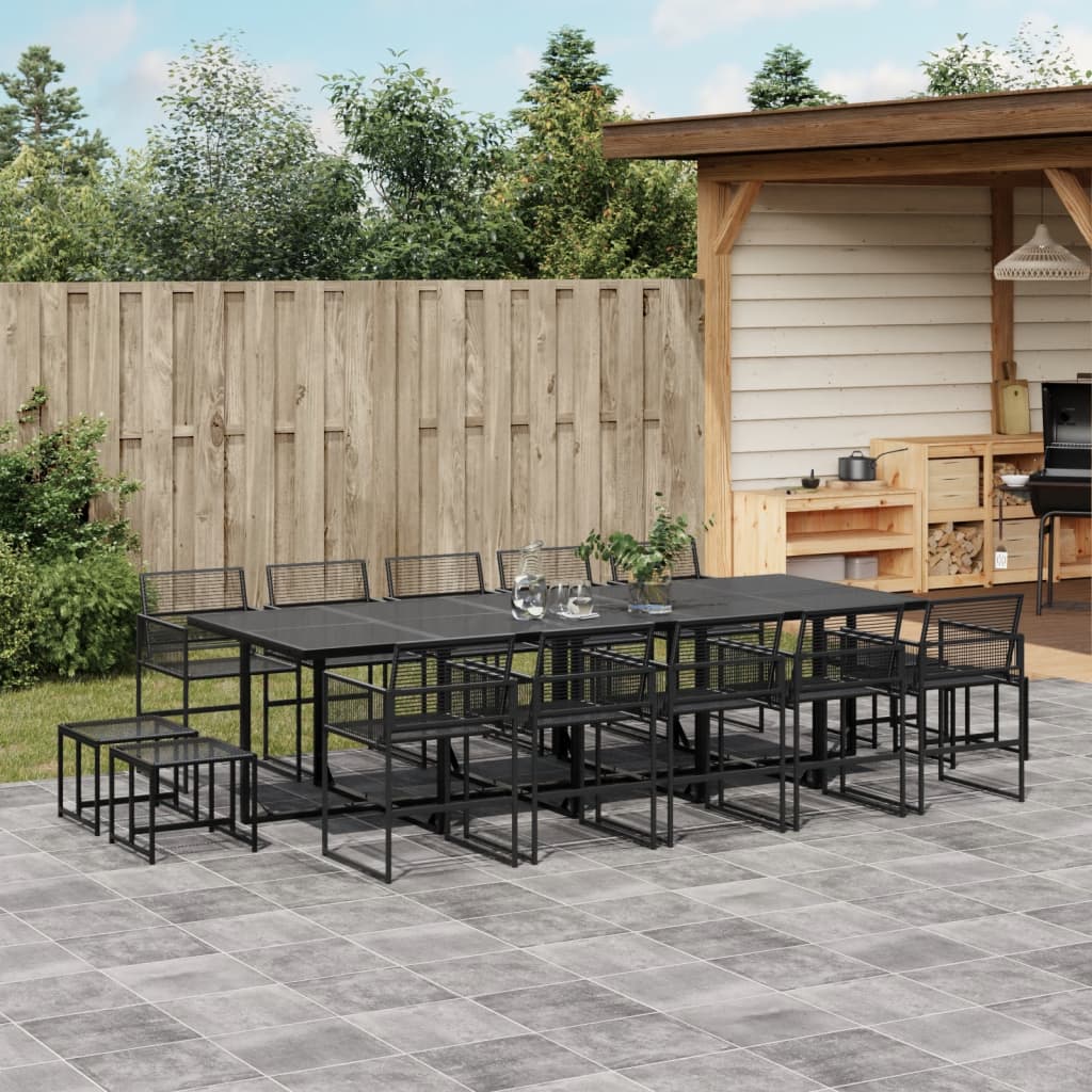 15 Piece Garden Dining Set Black Poly Rattan - vid-3295056 - Decor Base