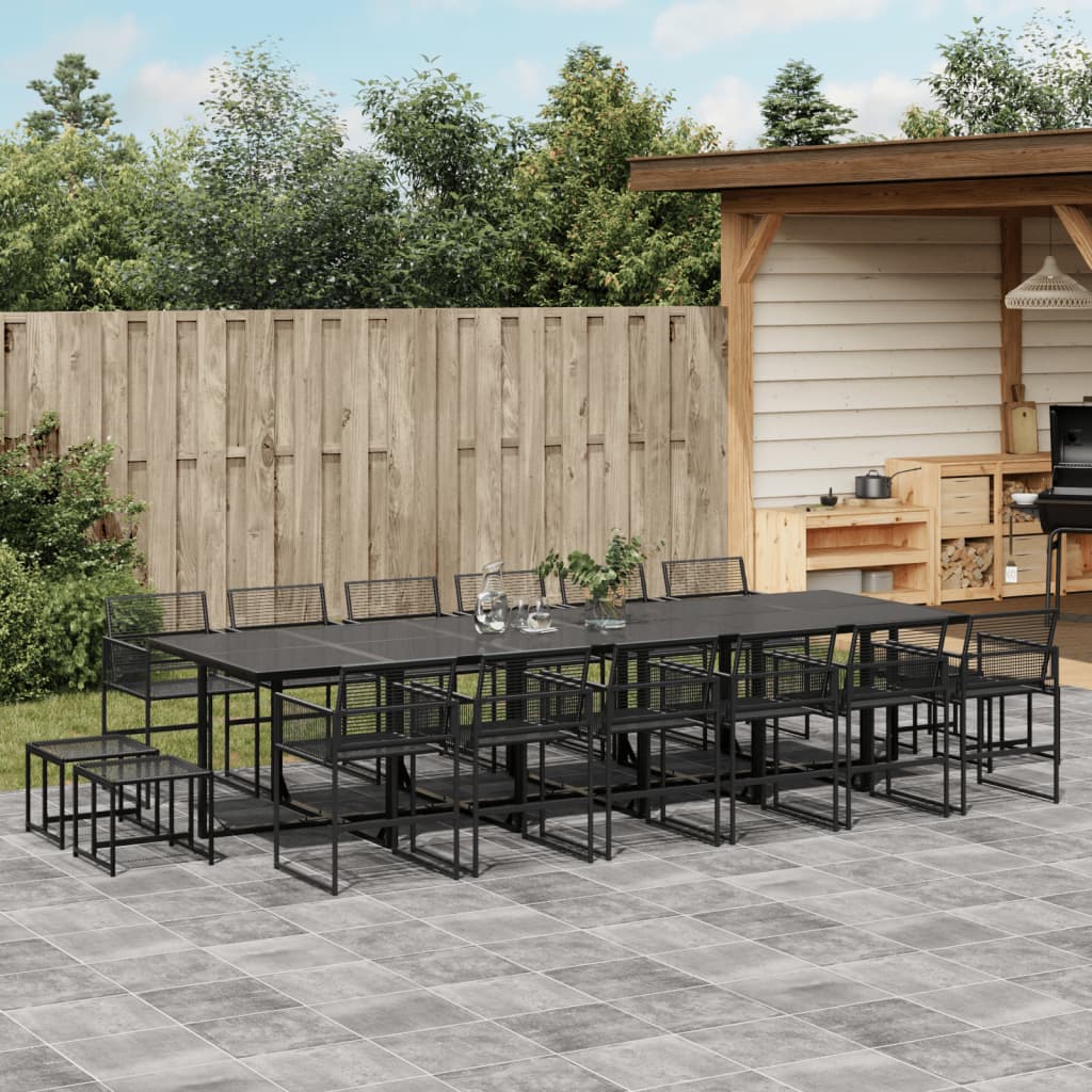 17 Piece Garden Dining Set Black Poly Rattan - vid-3295057 - Decor Base