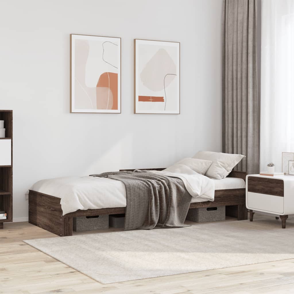 Bedframe Brown Oak 100x200cm Engineered Wood - All Things Good