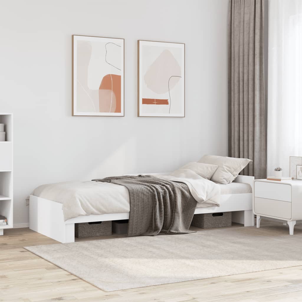 Bedframe White 75x190cm Small Single Engineered Wood - Casper Homes