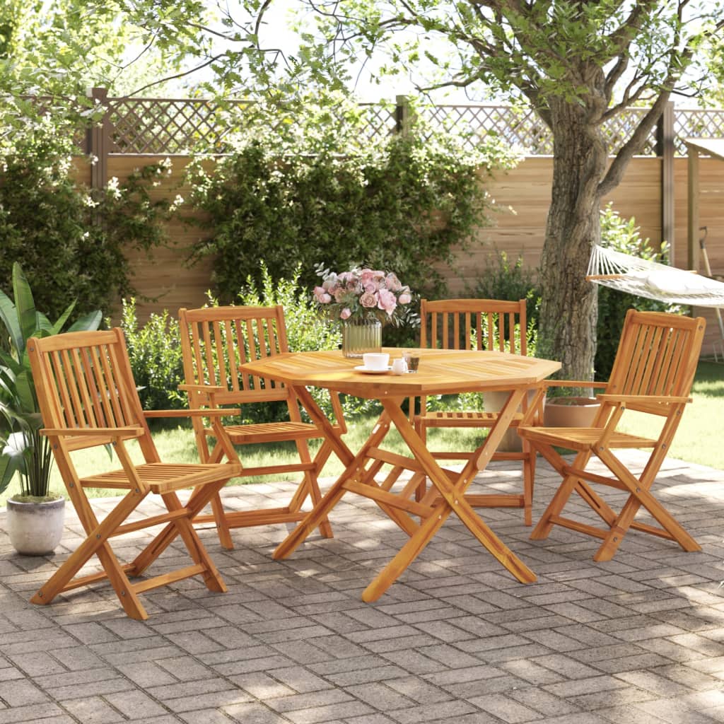 5 Piece Folding Garden Dining Set Solid Wood Acacia - Decor Base
