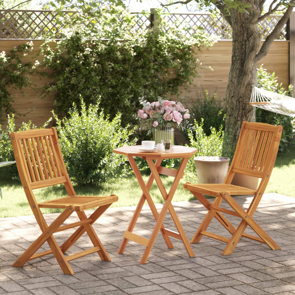 3 Piece Folding Bistro Set Solid Wood Acacia - vid-3295251 - Decor Base