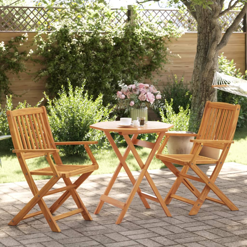 3 Piece Folding Bistro Set Solid Wood Acacia - vid-3295252 - Decor Base