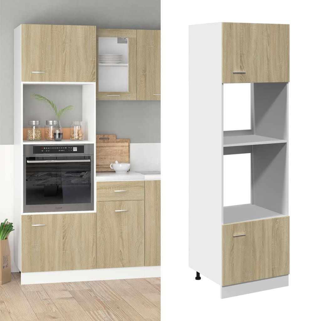 Microwave Cabinet Sonoma Oak 60x57x207 cm Engineered Wood - Charlotte Dunes