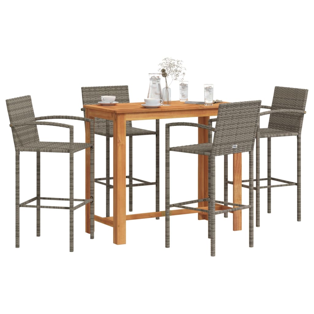 5 Piece Garden Bar Set Grey Solid Wood Acacia and Poly Rattan - Charlotte Dunes