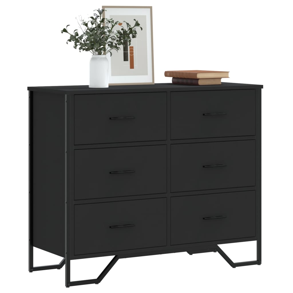 RUMA Black Chest of Drawers - Medium-sized, 6 Drawers, Double - Merlin Deals