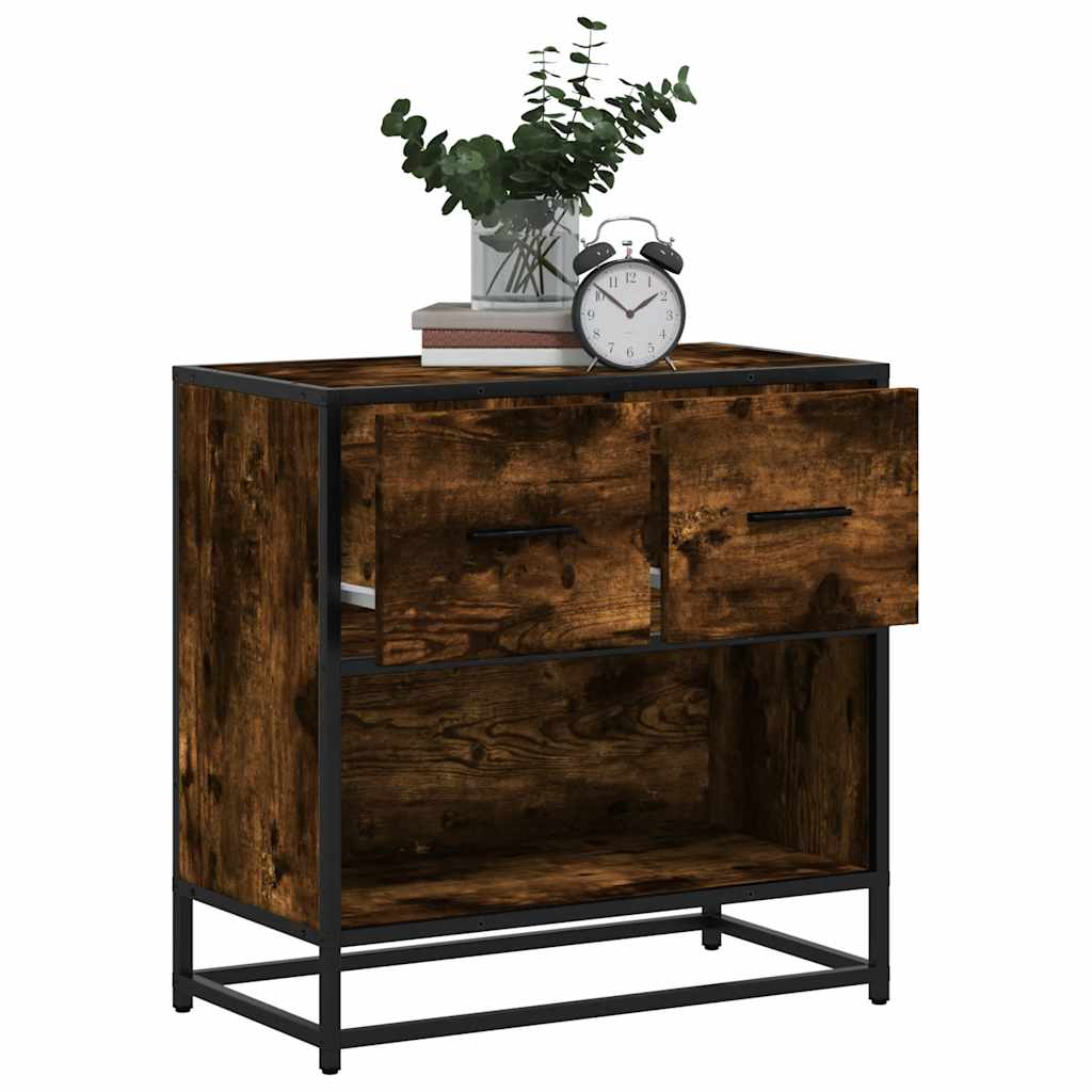 Bedside Cabinet Smoked Oak 60x31x60 cm Engineered Wood and Metal - All Things Good