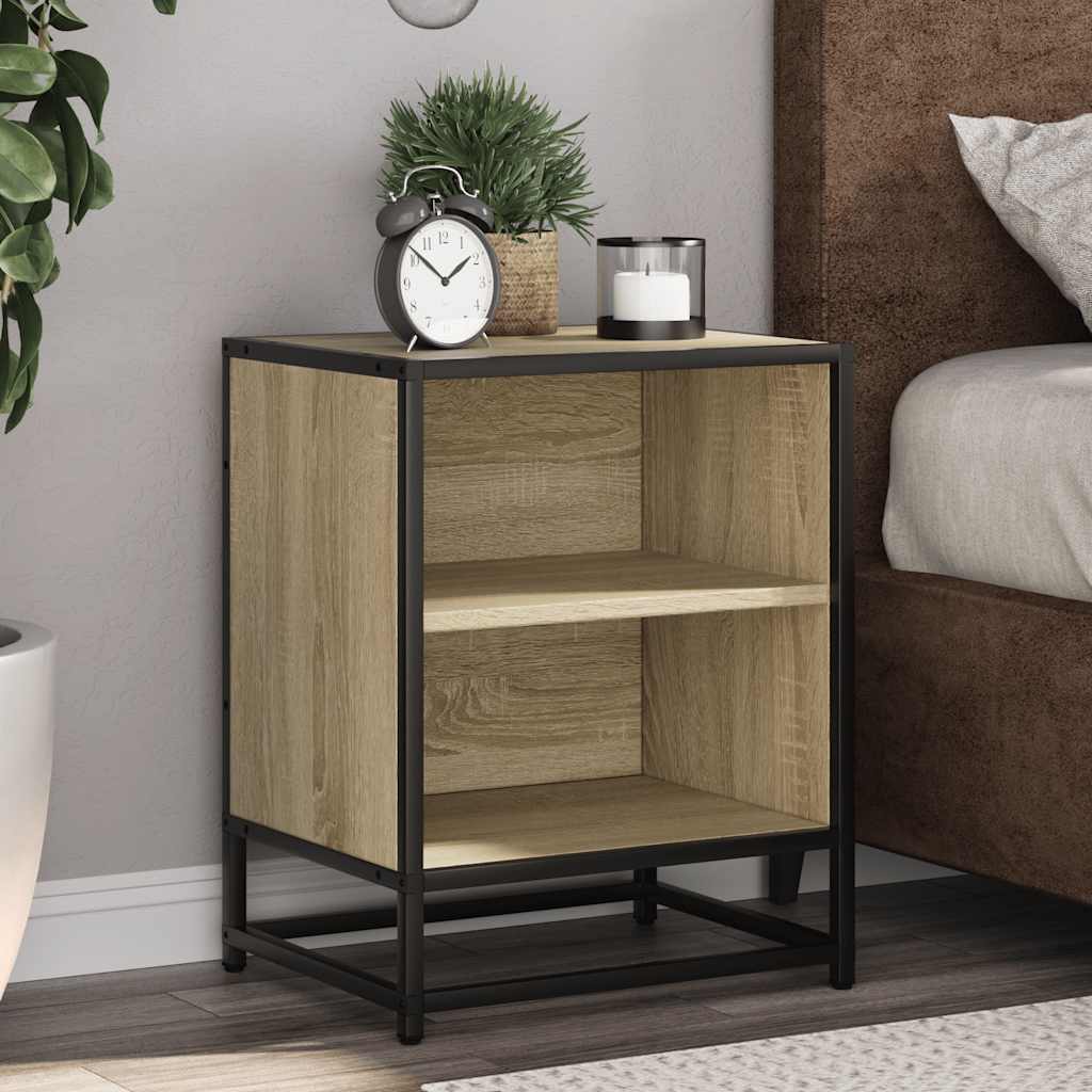 Bedside Cabinet Sonoma Oak 40x31x50 cm Engineered Wood and Metal - All Things Good
