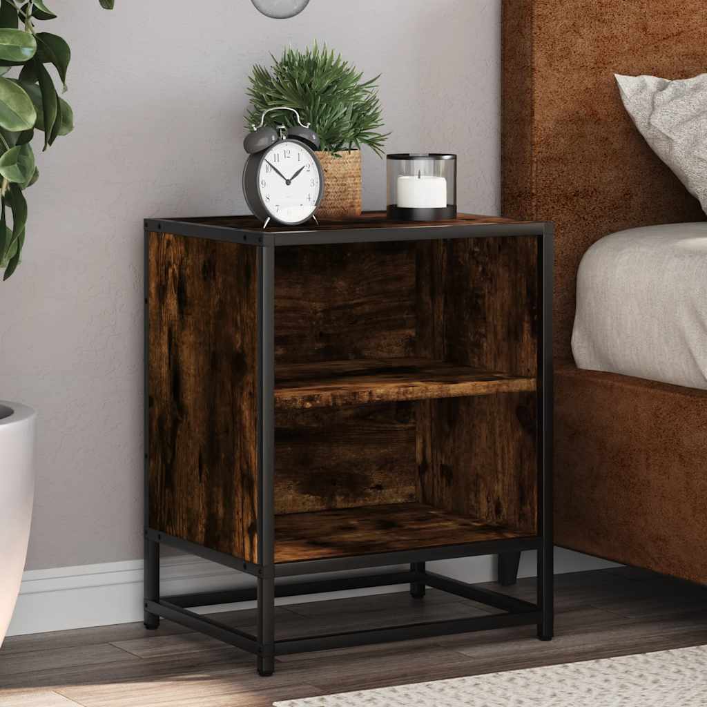 Bedside Cabinets 2 pcs Smoked Oak 40x31x50 cm Engineered Wood and Metal - Sid & Sam