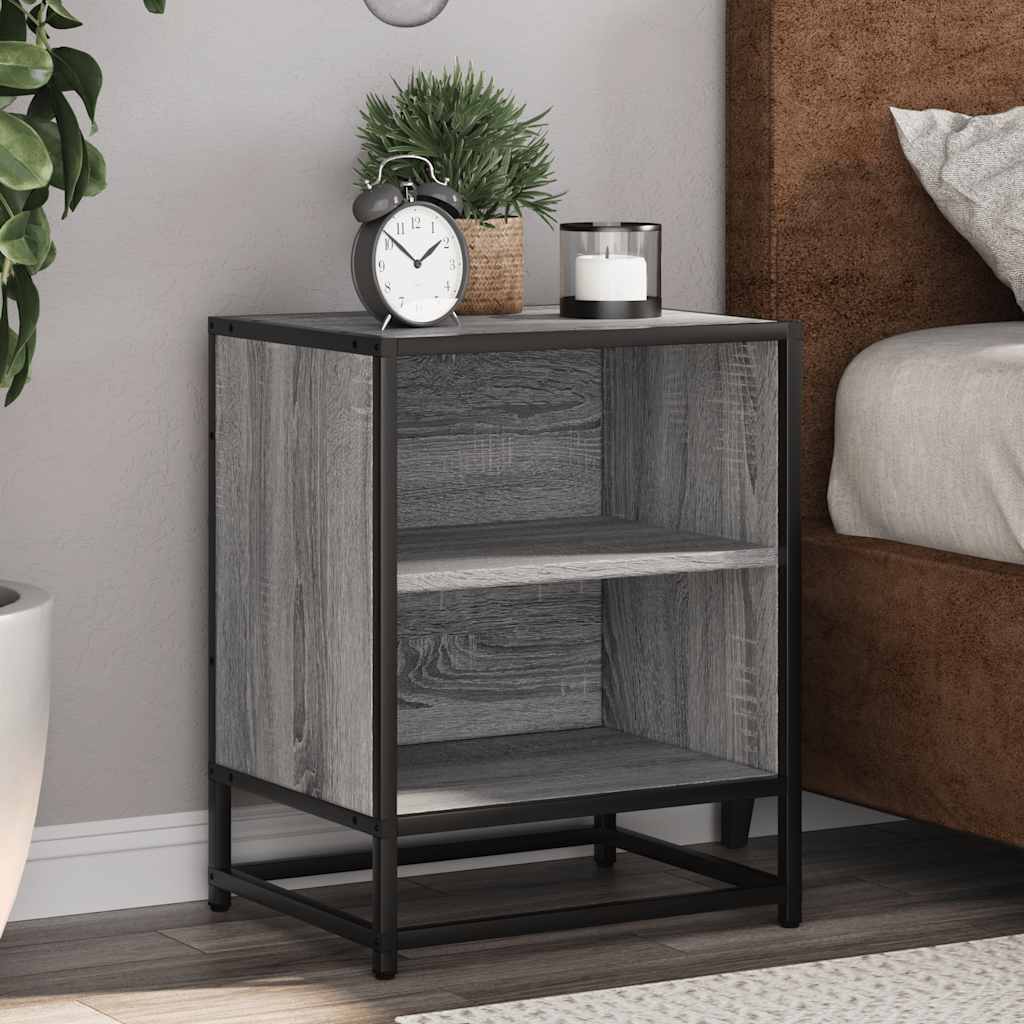 Bedside Cabinet Grey Sonoma 40x31x50 cm Engineered Wood and Metal - Merlin Deals