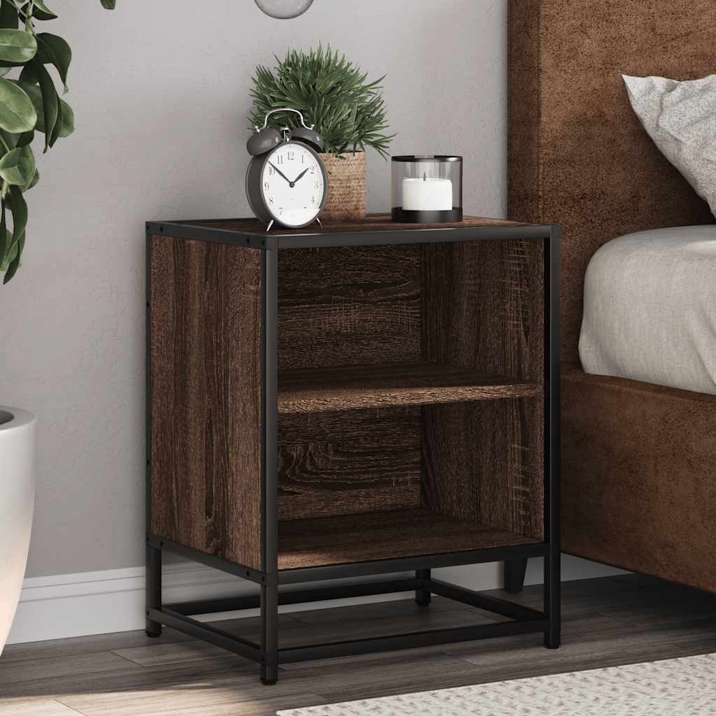 Bedside Cabinet Brown Oak 40x31x50 cm Engineered Wood and Metal - Style and Chic