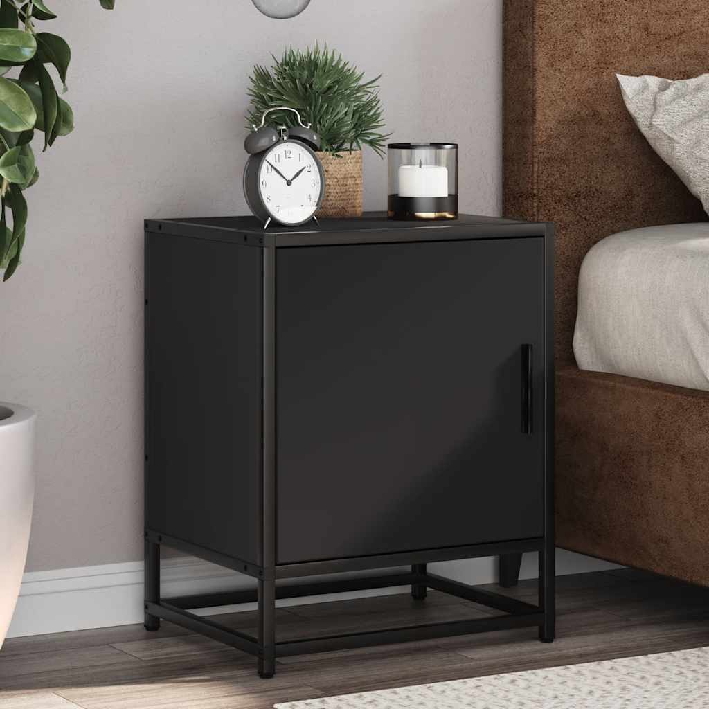 Bedside Cabinet Black 40x31x50 cm Engineered Wood and Metal - Direct Imports