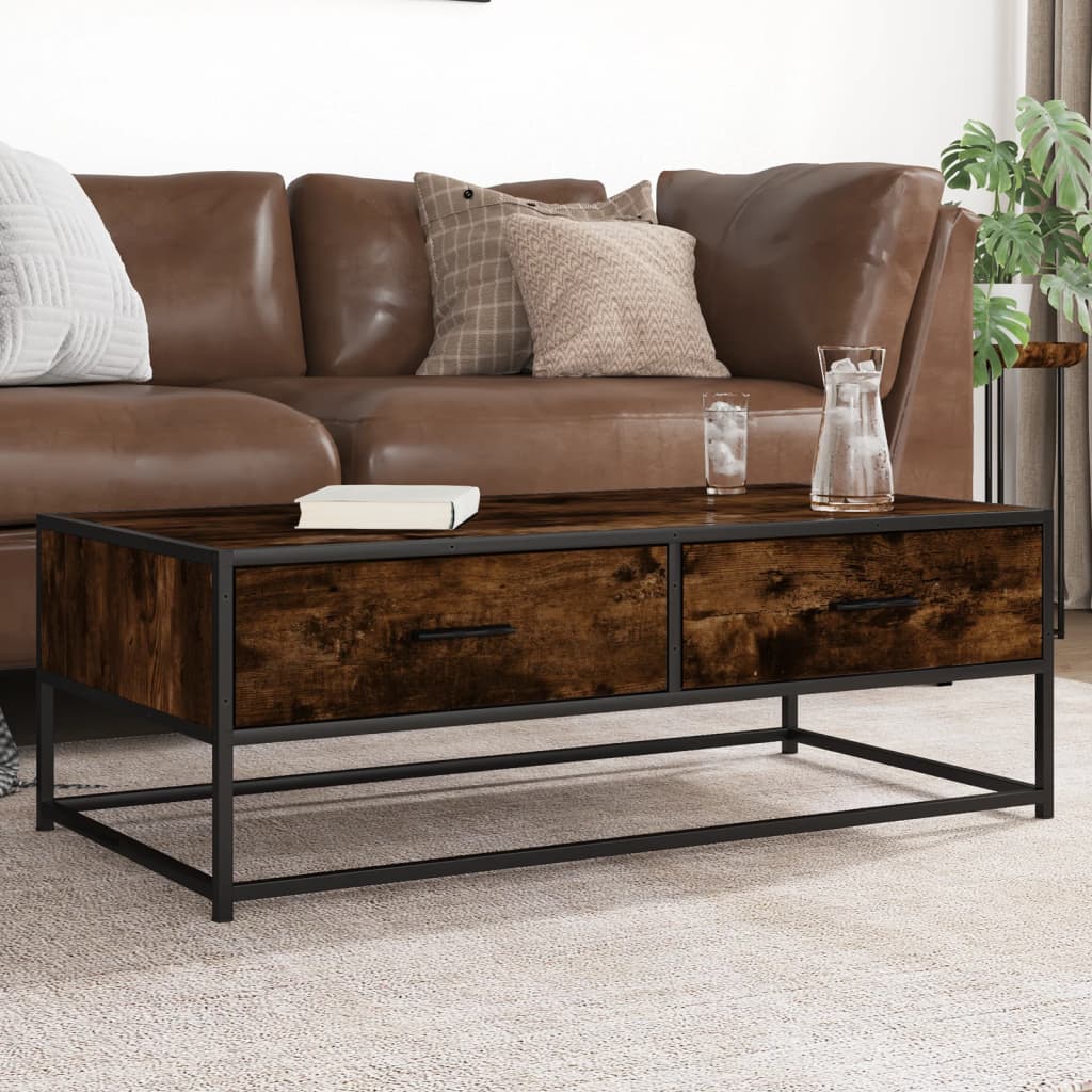 Coffee Table Smoked Oak 100x50x35 cm Engineered Wood and Metal - Design Hut