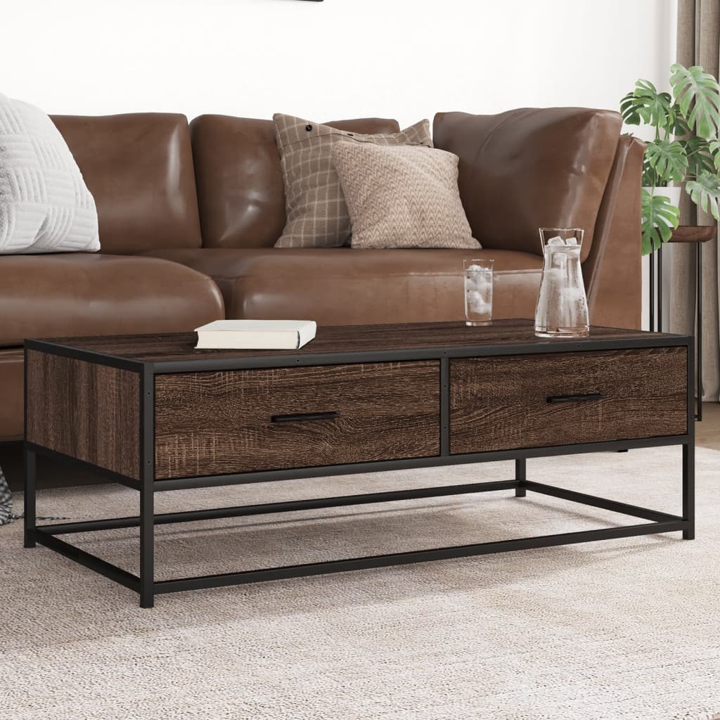 Coffee Table Brown Oak 100x50x35 cm Engineered Wood and Metal - The Home Maker