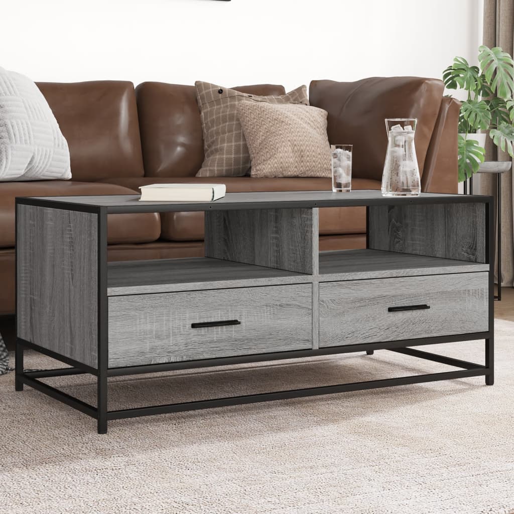 Coffee Table Grey Sonoma 100x50x45 cm Engineered Wood and Metal - All Things Good