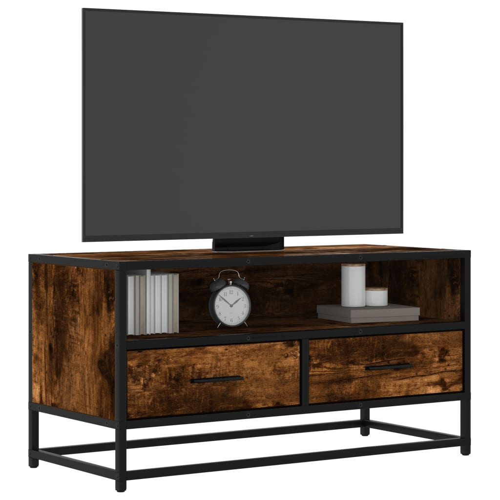 TV Cabinet Smoked Oak 80x34.5x40 cm Engineered Wood and Metal - All Things Good