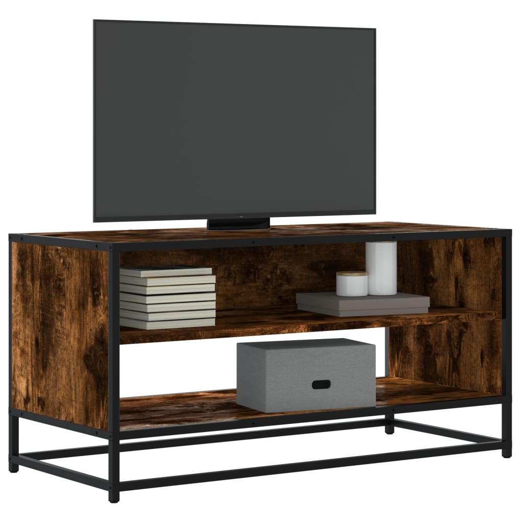 TV Cabinet Smoked Oak 91x40x46 cm Engineered Wood and Metal - Discount Dealers