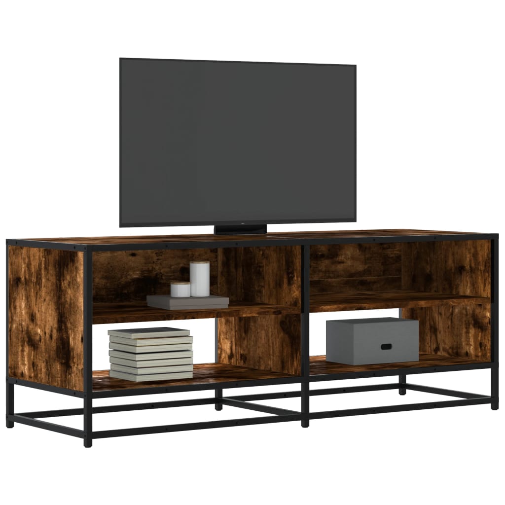 TV Cabinet Smoked Oak 120.5x40x46 cm Engineered Wood and Metal - Discount Dealers