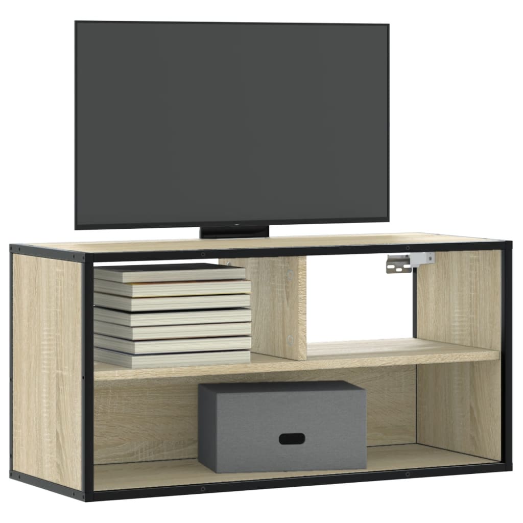 TV Cabinet Sonoma Oak 80x31x39.5 cm Engineered Wood and Metal - All Things Good