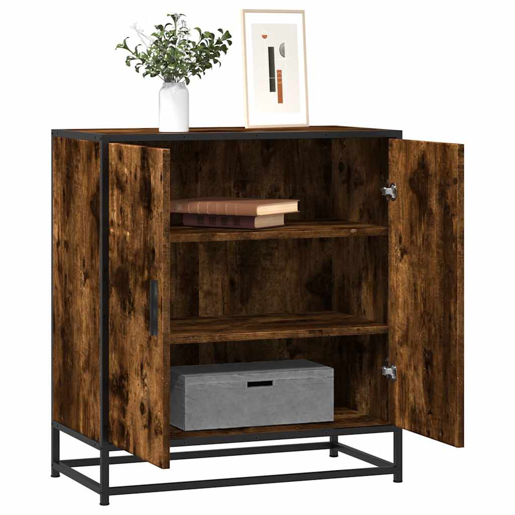 Sideboard Smoked Oak 68x35x76 cm Engineered Wood and Metal - All Things Good