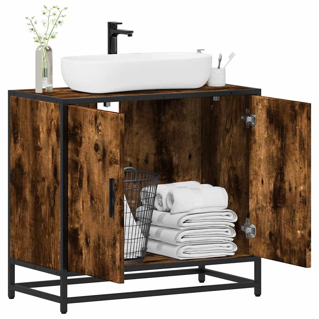 Bathroom Sink Cabinet Smoked Oak 65x33x60 cm Engineered Wood - Sid & Sam
