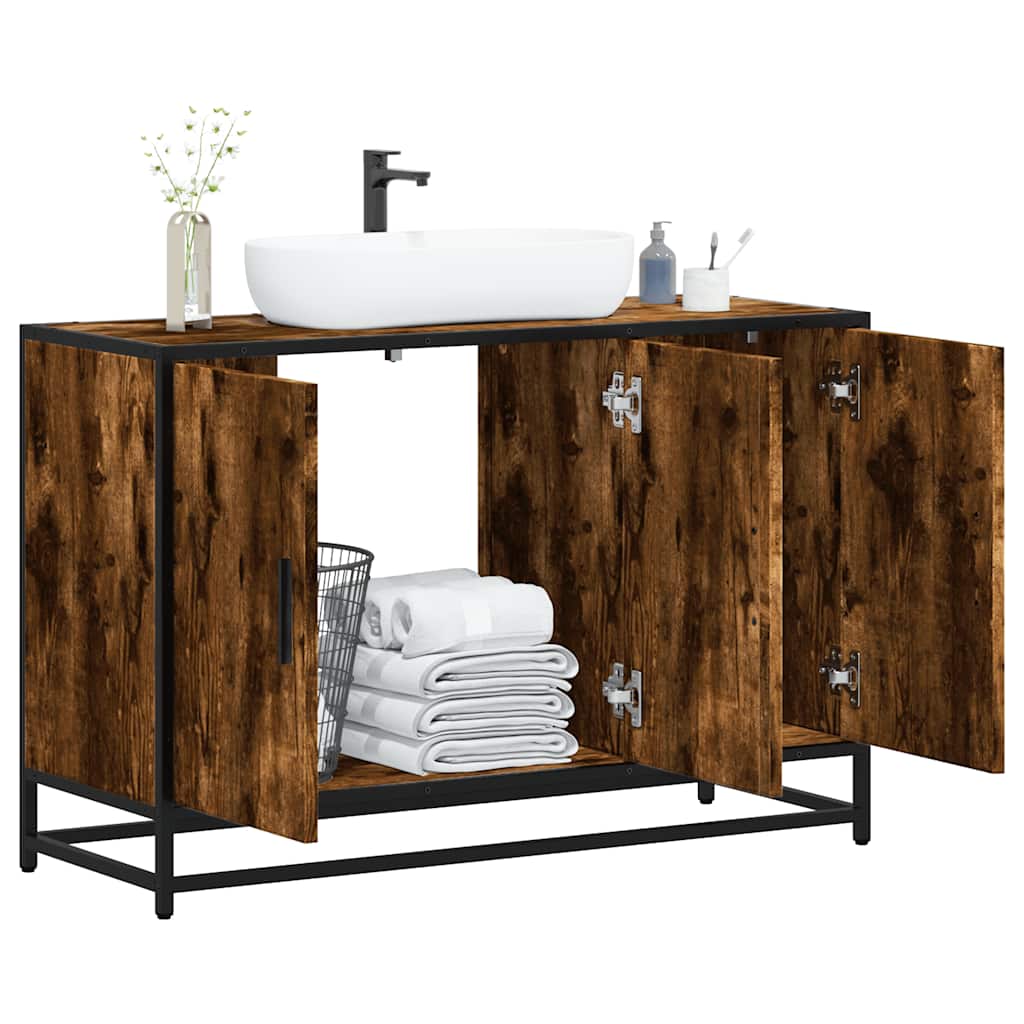 Bathroom Sink Cabinet Smoked Oak 90x33x60 cm Engineered Wood - R and M Furniture