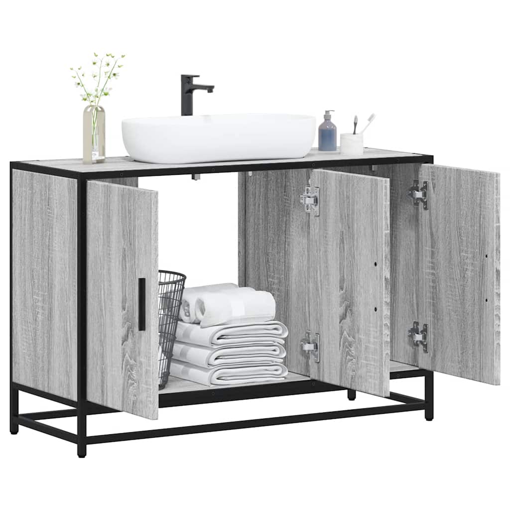 Bathroom Sink Cabinet Grey Sonoma 90x33x60 cm Engineered Wood - The Home Maker