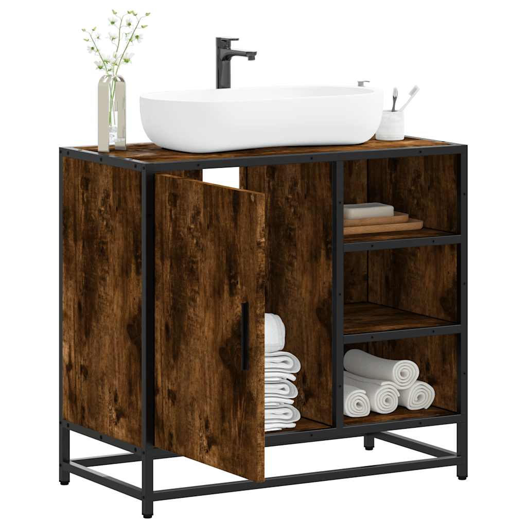 Bathroom Sink Cabinet Smoked Oak 65x33x60 cm Engineered Wood - Casper Homes
