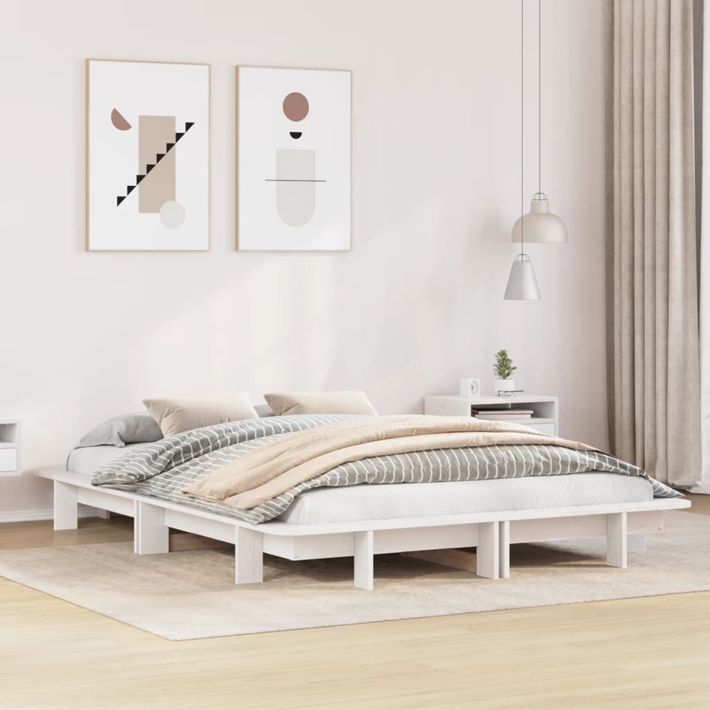 Bedframe White 140x200cm Solid Wood Pine - Merkel Designers