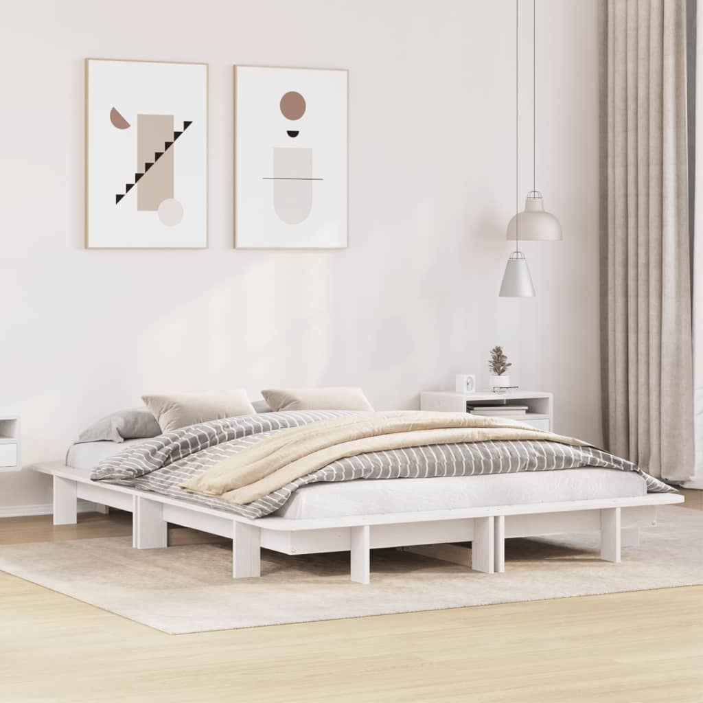 Bedframe White 120x200cm Solid Wood Pine - Discount Dealers