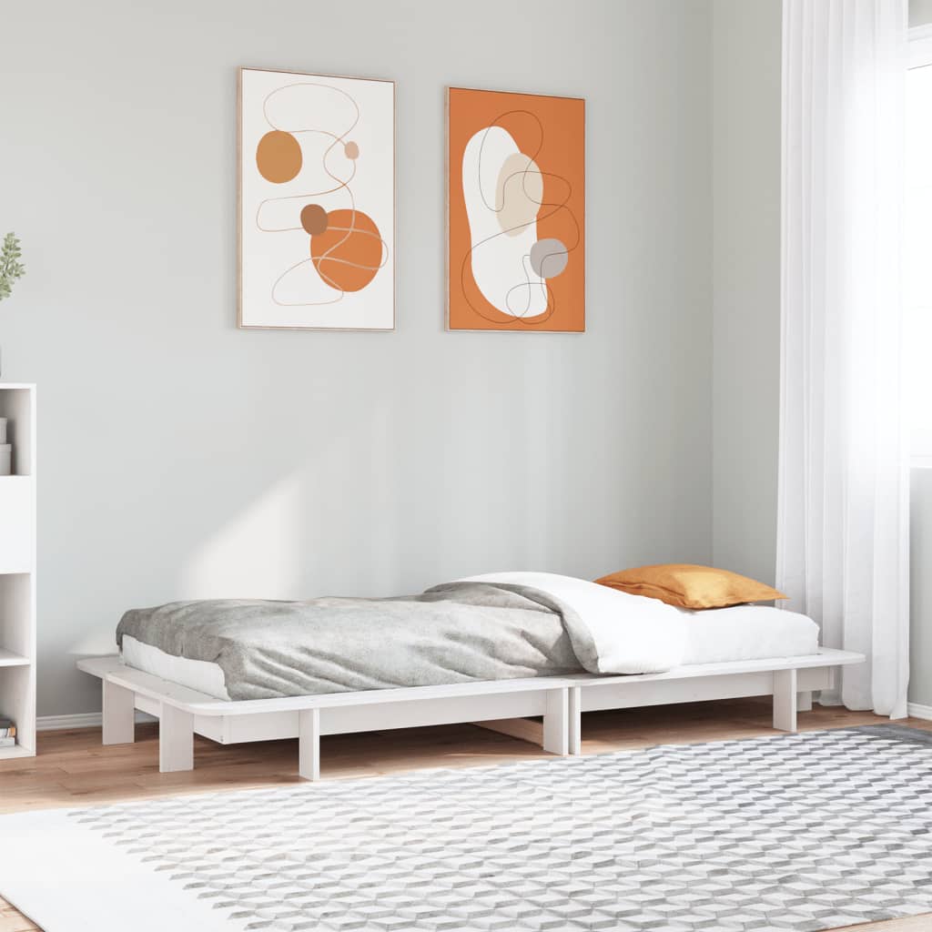 Bedframe White 100x200cm Solid Wood Pine - Merkel Designers