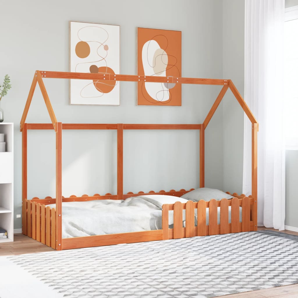 Kids House Bedframe Wax Brown 90x200cm - The Home Maker