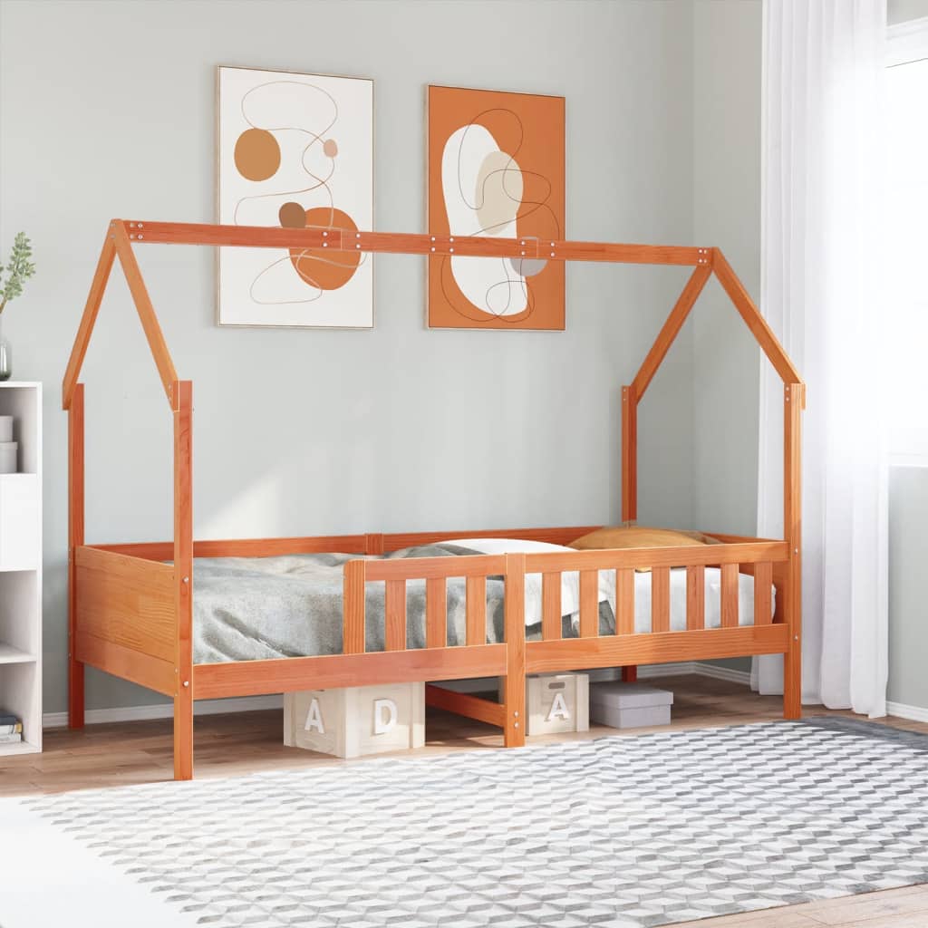 Kids House Bedframe Wax Brown 80x200cm Pine - Discount Dealers