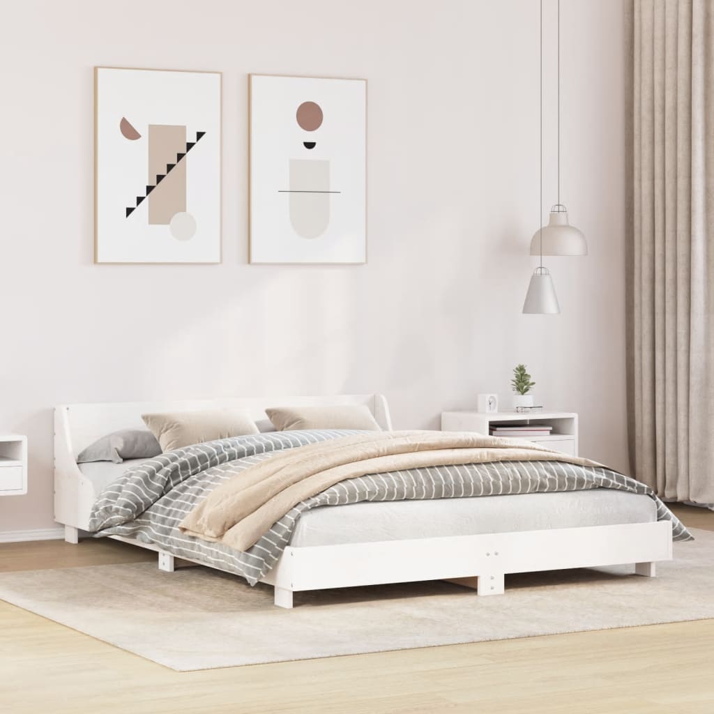 Bedframe White 160x200cm Solid Wood Pine - Merlin Deals