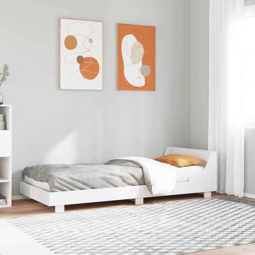 Bedframe White 90x200cm Solid Wood Pine - Design Hut