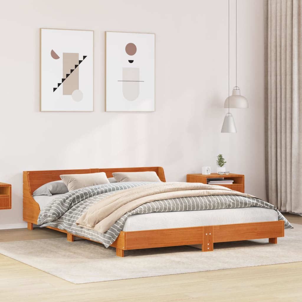 Bedframe Wax Brown 135x190cm Double Solid Wood Pine - Decor Base